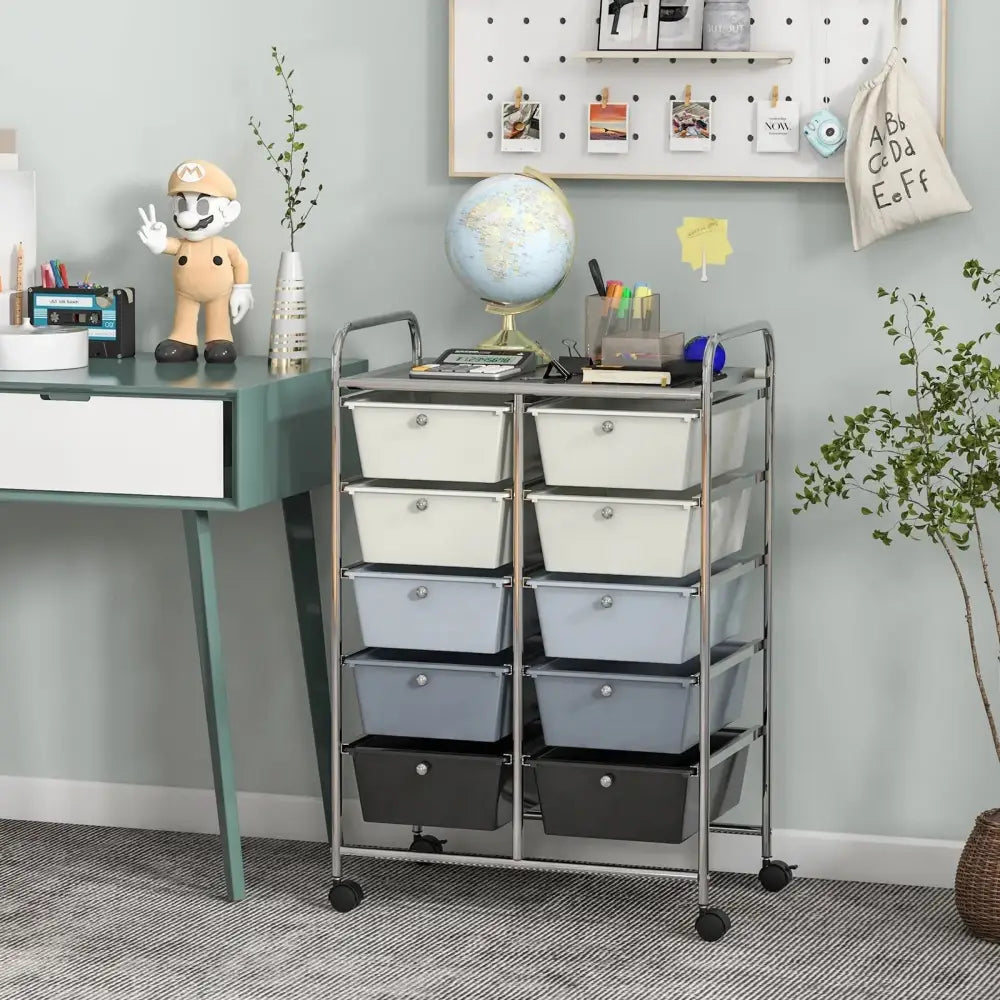 10-Drawer Rolling Storage Cart-Beige & Gray Costway