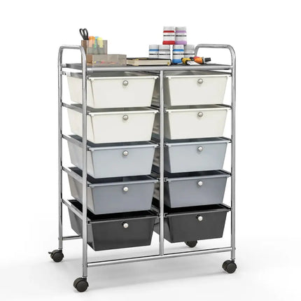10-Drawer Rolling Storage Cart-Beige & Gray Costway