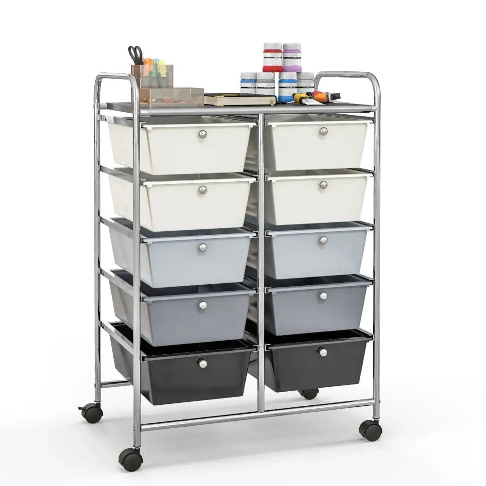 10-Drawer Rolling Storage Cart-Beige & Gray Costway
