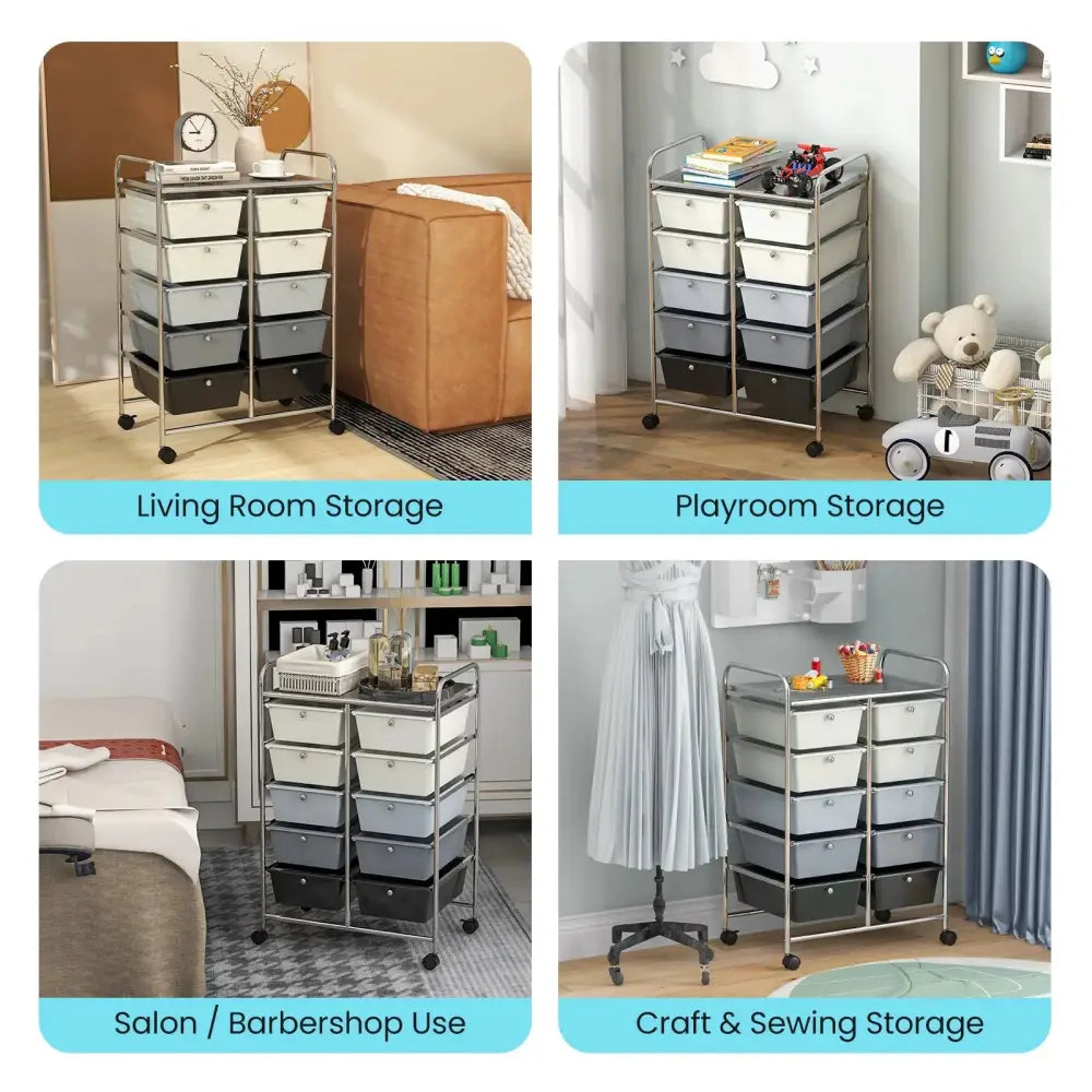 10-Drawer Rolling Storage Cart-Beige & Gray Costway