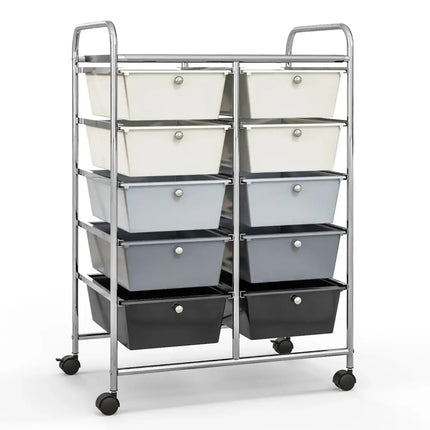 10-Drawer Rolling Storage Cart-Beige & Gray Costway