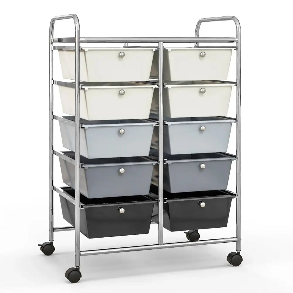 10-Drawer Rolling Storage Cart-Beige & Gray Costway