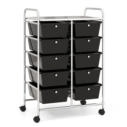 10-Drawer Rolling Storage Cart-Black - Black - File Cabinets