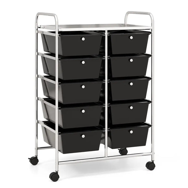 10-Drawer Rolling Storage Cart-Black - Black - File Cabinets