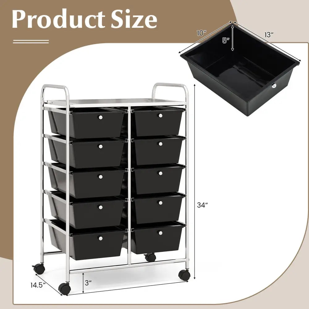 10-Drawer Rolling Storage Cart-Black - Black - File Cabinets