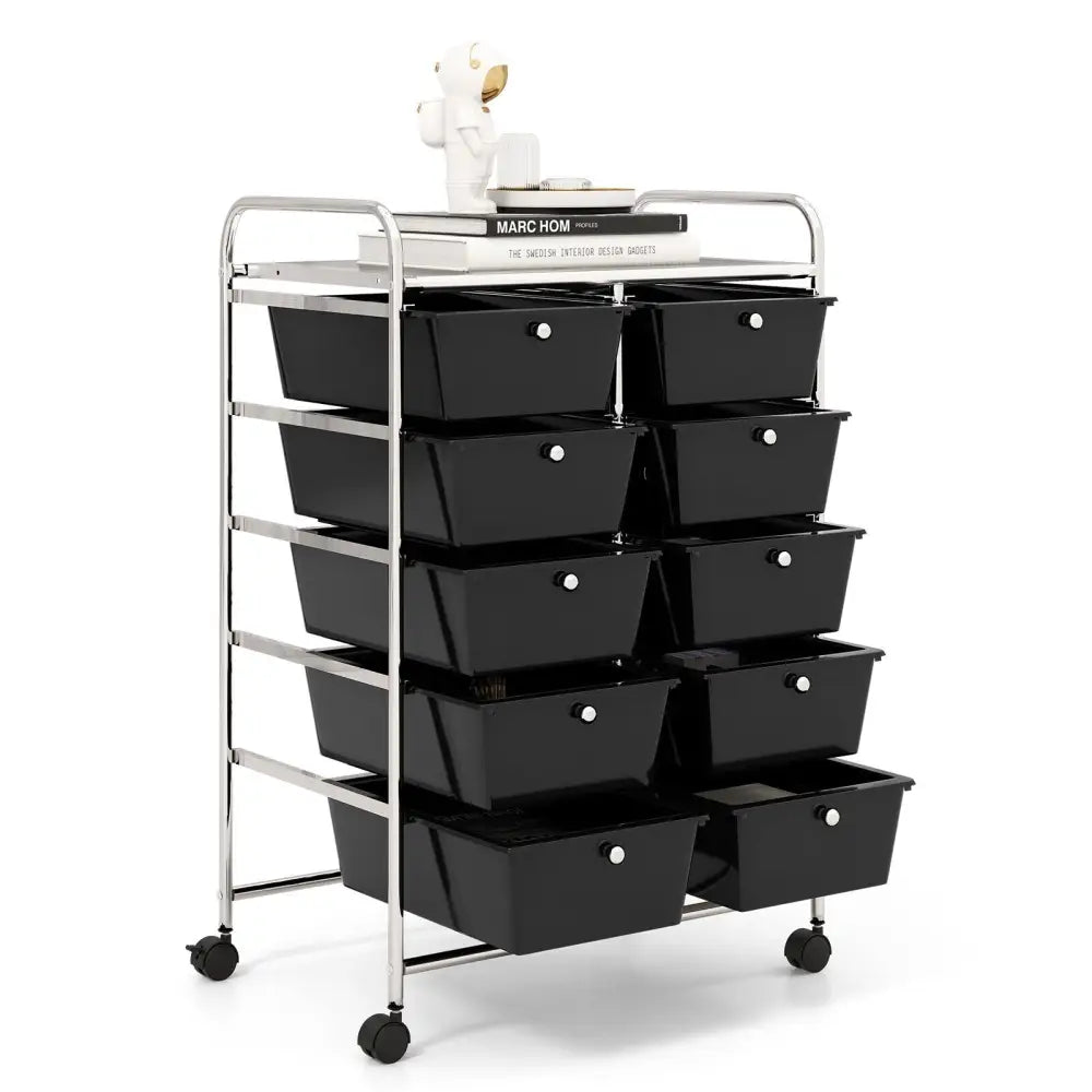 10-Drawer Rolling Storage Cart-Black - Black - File Cabinets