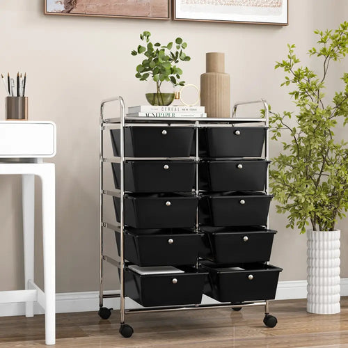 10-Drawer Rolling Storage Cart-Black - Black - File Cabinets