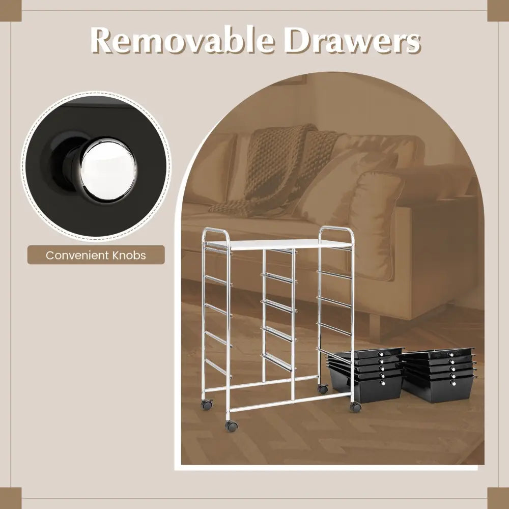 10-Drawer Rolling Storage Cart-Black - Black - File Cabinets