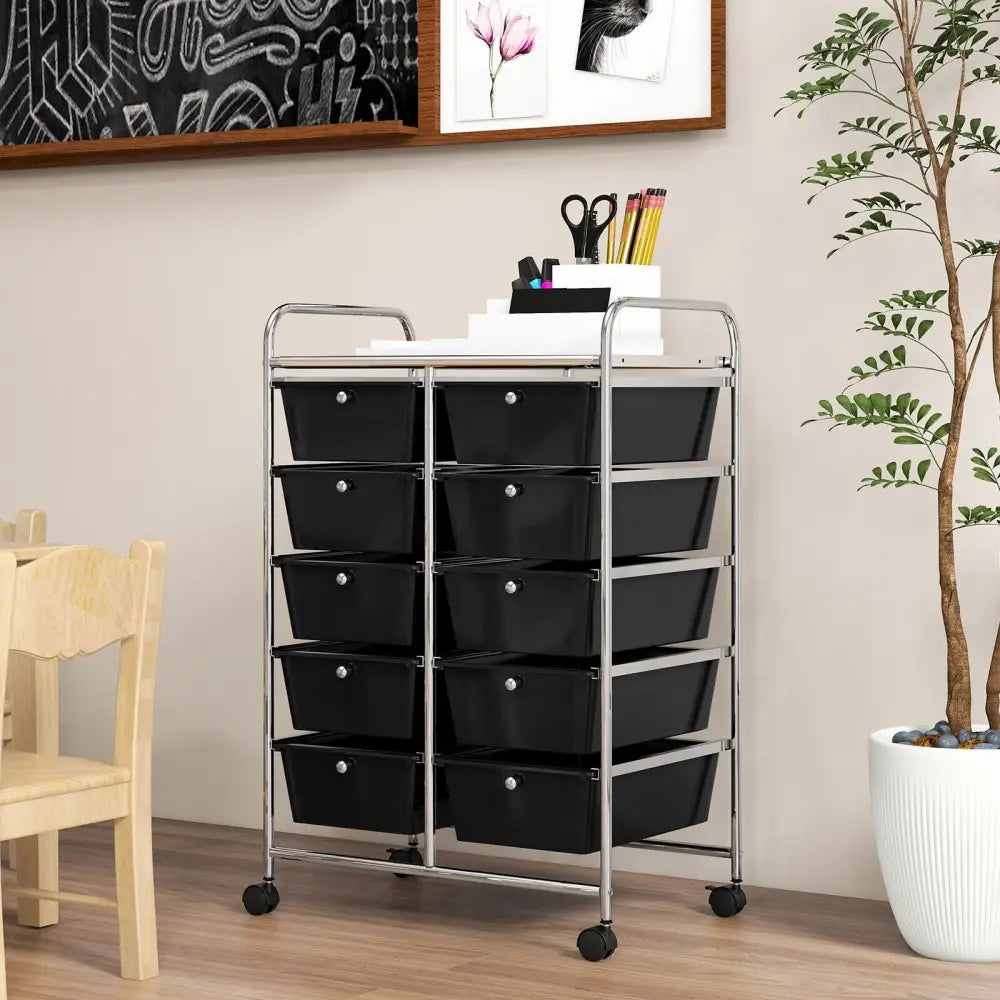 10-Drawer Rolling Storage Cart-Black - Black - File Cabinets