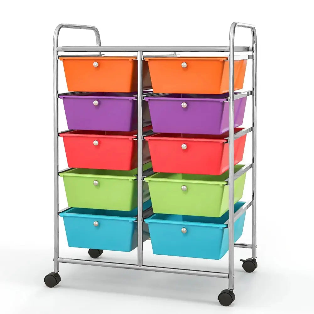 10-Drawer Rolling Storage Cart-Deep Multicolor Costway