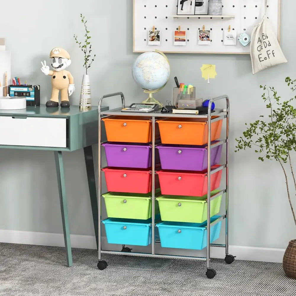 10-Drawer Rolling Storage Cart-Deep Multicolor Costway