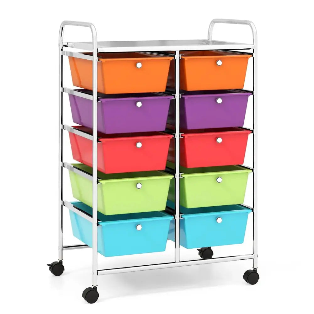 10-Drawer Rolling Storage Cart-Deep Multicolor Costway