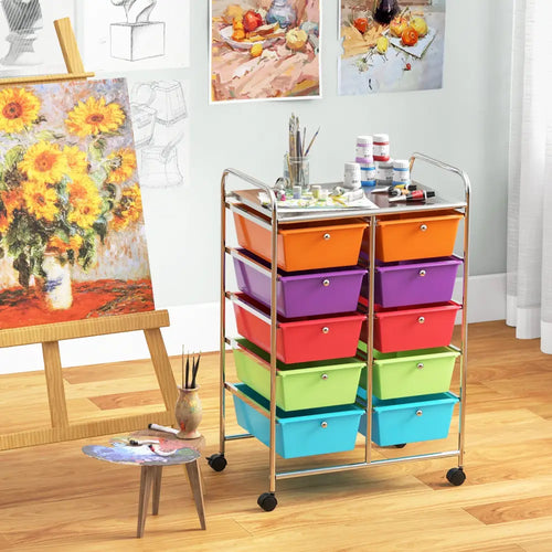 10-Drawer Rolling Storage Cart-Deep Multicolor - Deep Multicolor - File Cabinets