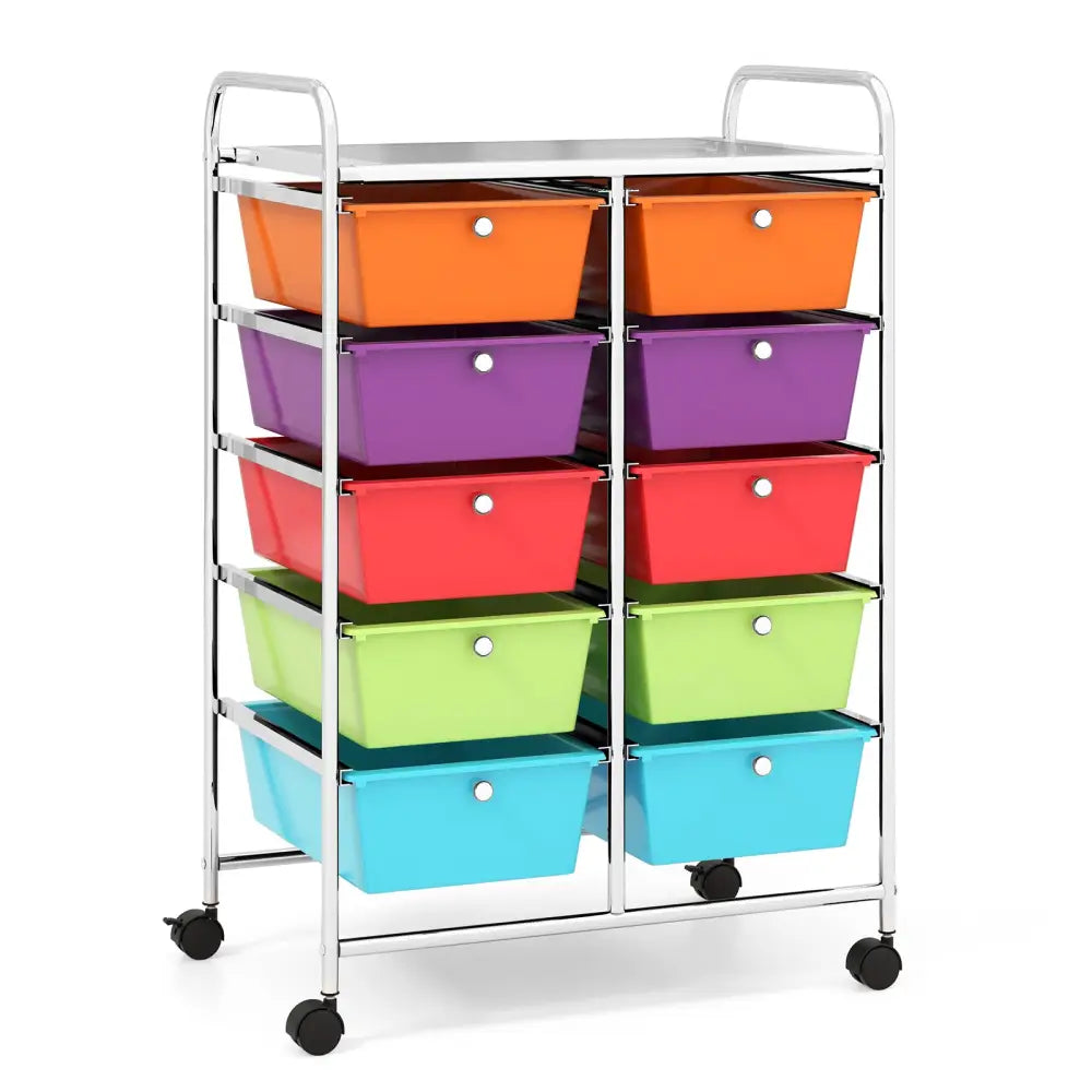10-Drawer Rolling Storage Cart-Deep Multicolor - Deep Multicolor - File Cabinets