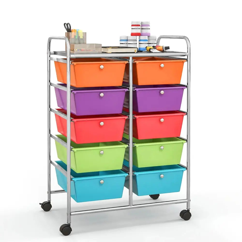 10-Drawer Rolling Storage Cart-Deep Multicolor Costway