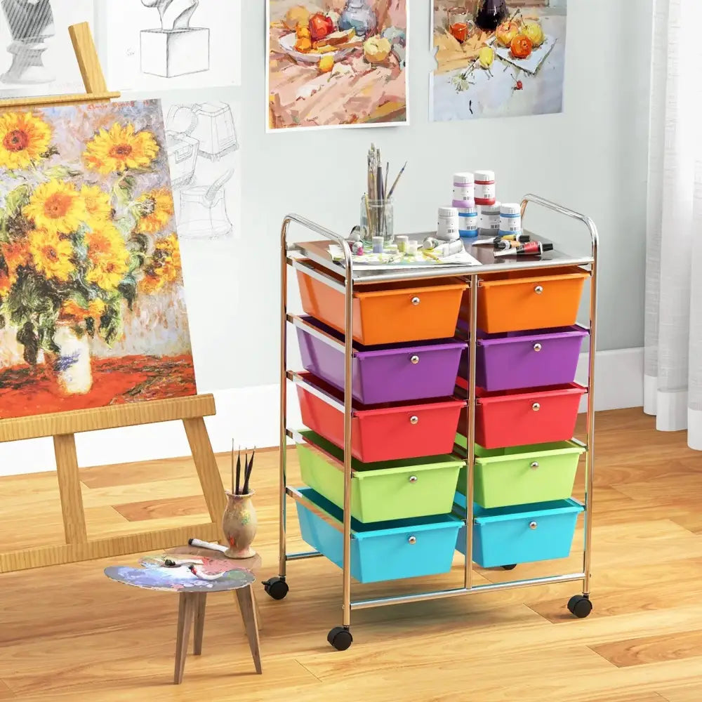 10-Drawer Rolling Storage Cart-Deep Multicolor Costway