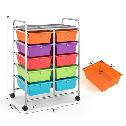 10-Drawer Rolling Storage Cart-Deep Multicolor Costway