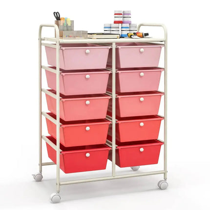 10-Drawer Rolling Storage Cart-Gradient Pink Costway