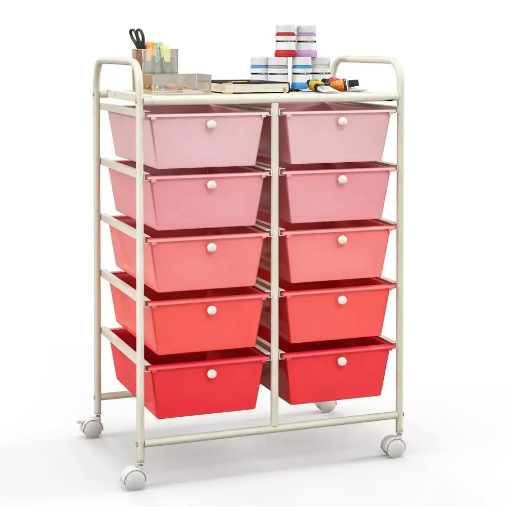 10-Drawer Rolling Storage Cart-Gradient Pink Costway