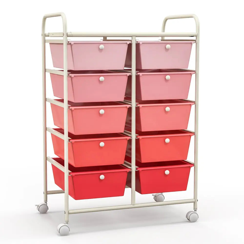 10-Drawer Rolling Storage Cart-Gradient Pink - Gradient Pink - File Cabinets