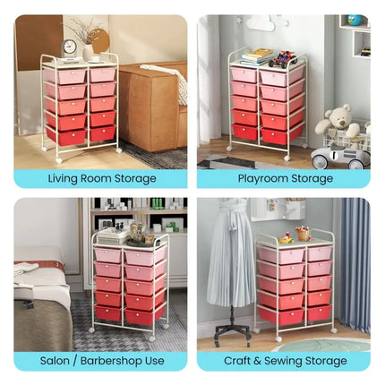 10-Drawer Rolling Storage Cart-Gradient Pink Costway