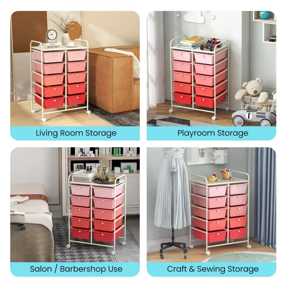10-Drawer Rolling Storage Cart-Gradient Pink Costway