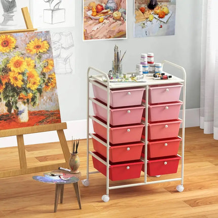 10-Drawer Rolling Storage Cart-Gradient Pink Costway