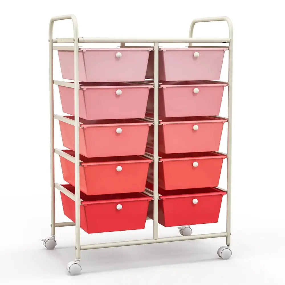 10-Drawer Rolling Storage Cart-Gradient Pink Costway