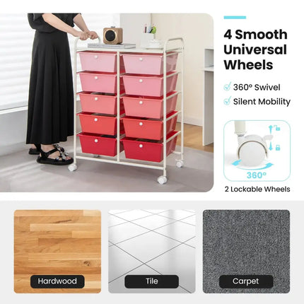 10-Drawer Rolling Storage Cart-Gradient Pink Costway