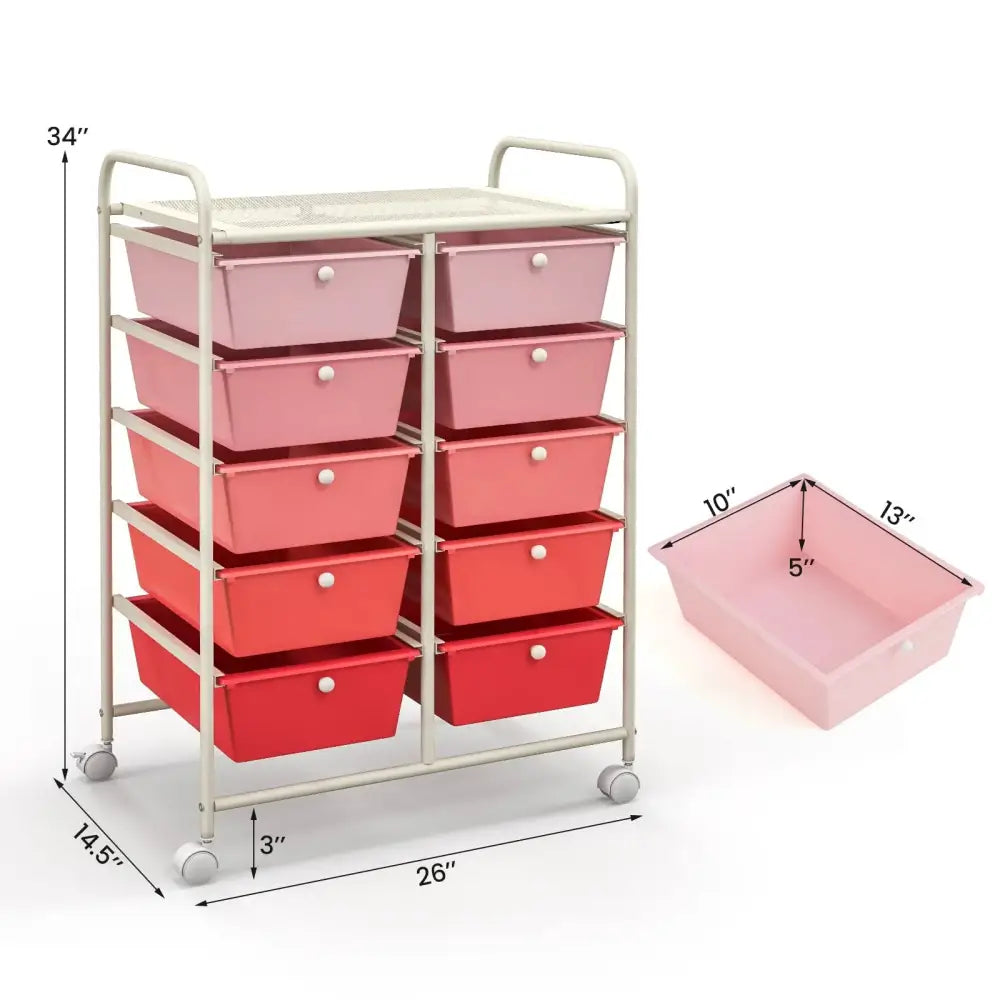 10-Drawer Rolling Storage Cart-Gradient Pink Costway