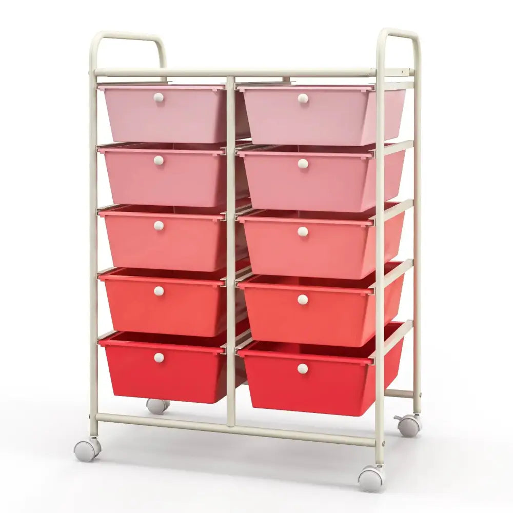 10-Drawer Rolling Storage Cart-Gradient Pink Costway