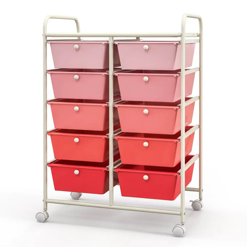 10-Drawer Rolling Storage Cart-Gradient Pink - Gradient Pink - File Cabinets