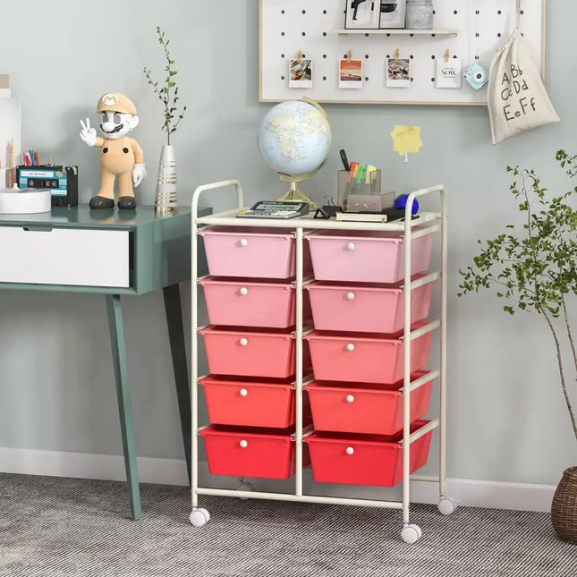 10-Drawer Rolling Storage Cart-Gradient Pink Costway