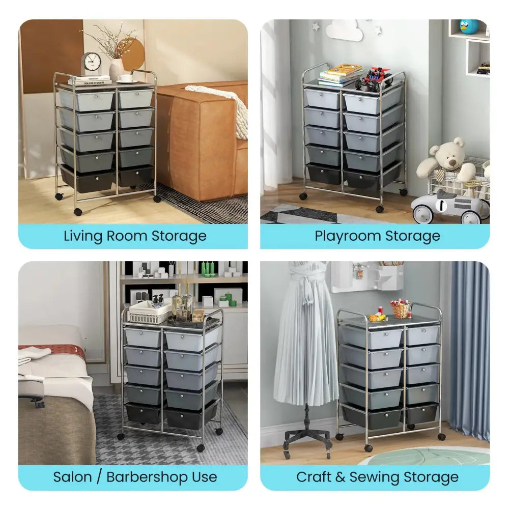 10-Drawer Rolling Storage Cart-Gray Costway