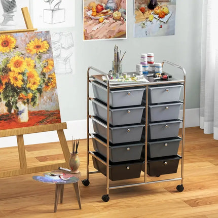 10-Drawer Rolling Storage Cart-Gray Costway