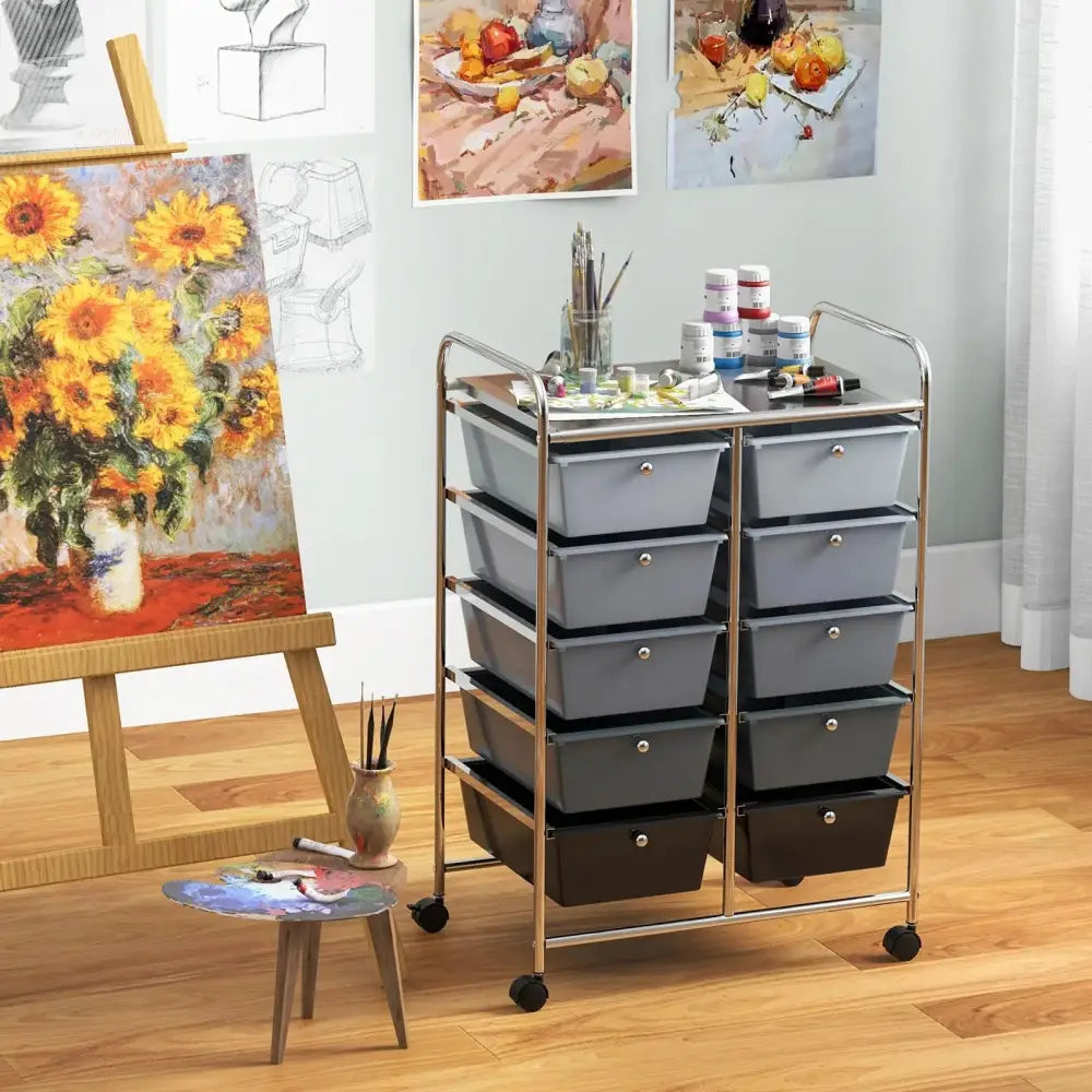 10-Drawer Rolling Storage Cart-Gray Costway