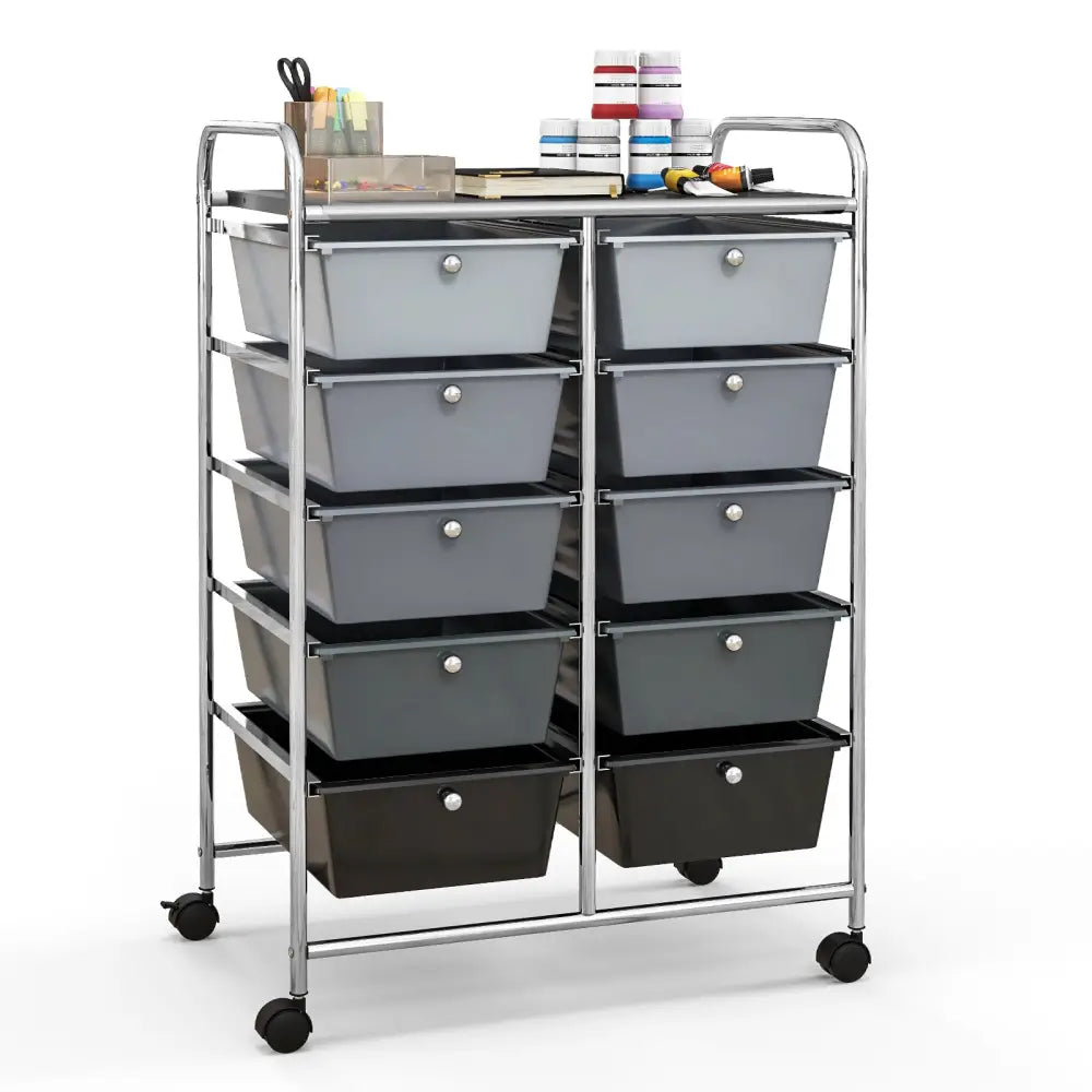 10-Drawer Rolling Storage Cart-Gray - Gray - File Cabinets