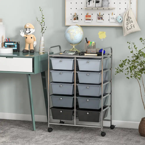 10-Drawer Rolling Storage Cart-Gray - Gray - File Cabinets