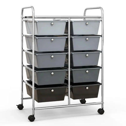 10-Drawer Rolling Storage Cart-Gray Costway