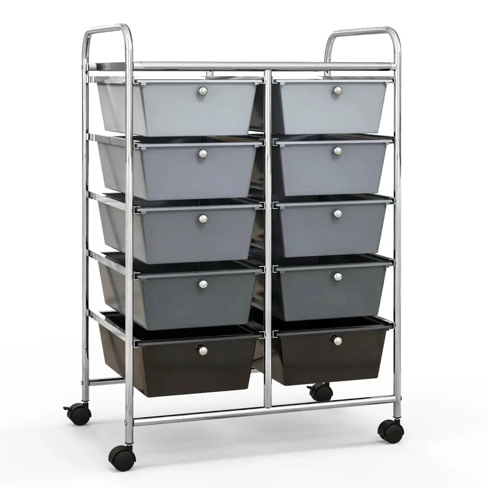 10-Drawer Rolling Storage Cart-Gray Costway