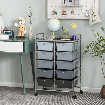 10-Drawer Rolling Storage Cart-Gray Costway