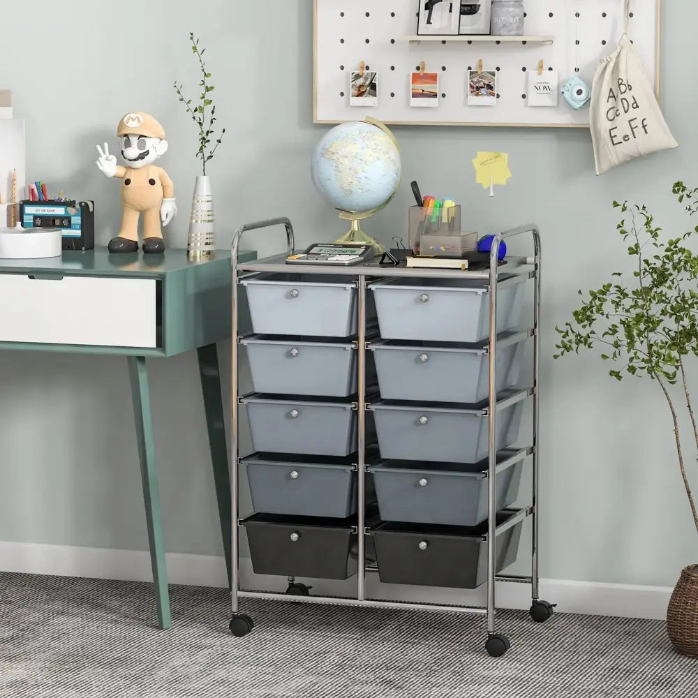 10-Drawer Rolling Storage Cart-Gray Costway