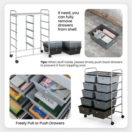 10-Drawer Rolling Storage Cart-Gray Costway