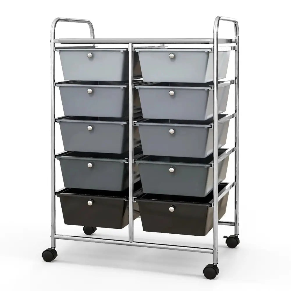 10-Drawer Rolling Storage Cart-Gray Costway