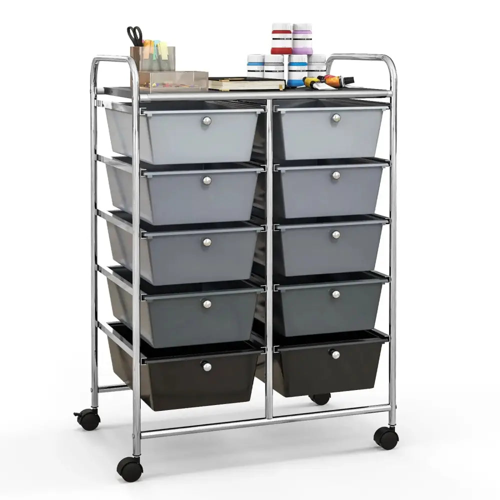 10-Drawer Rolling Storage Cart-Gray Costway