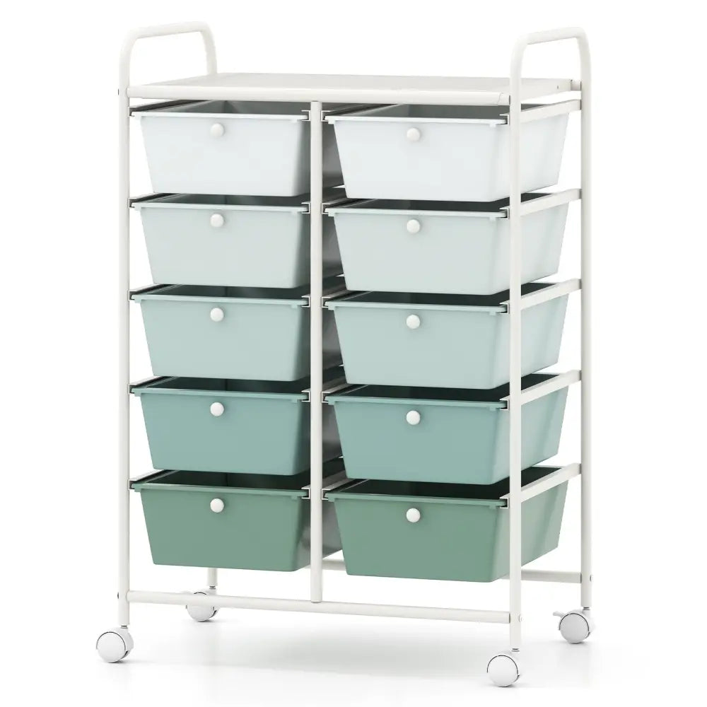10-Drawer Rolling Storage Cart-Light Green - Light Green - File Cabinets