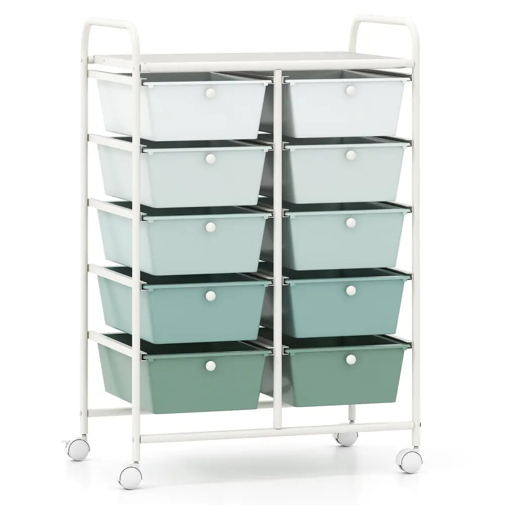 10-Drawer Rolling Storage Cart-Light Green - Light Green - File Cabinets