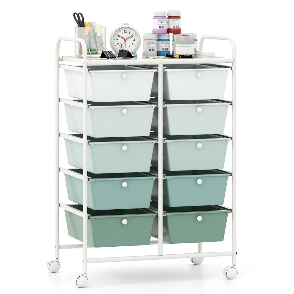 10-Drawer Rolling Storage Cart-Light Green - Light Green - File Cabinets