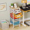 10-Drawer Rolling Storage Cart Mobile Utility Organizer with Wooden Tabletop and Lockable Wheels-Macaron - Macaron
