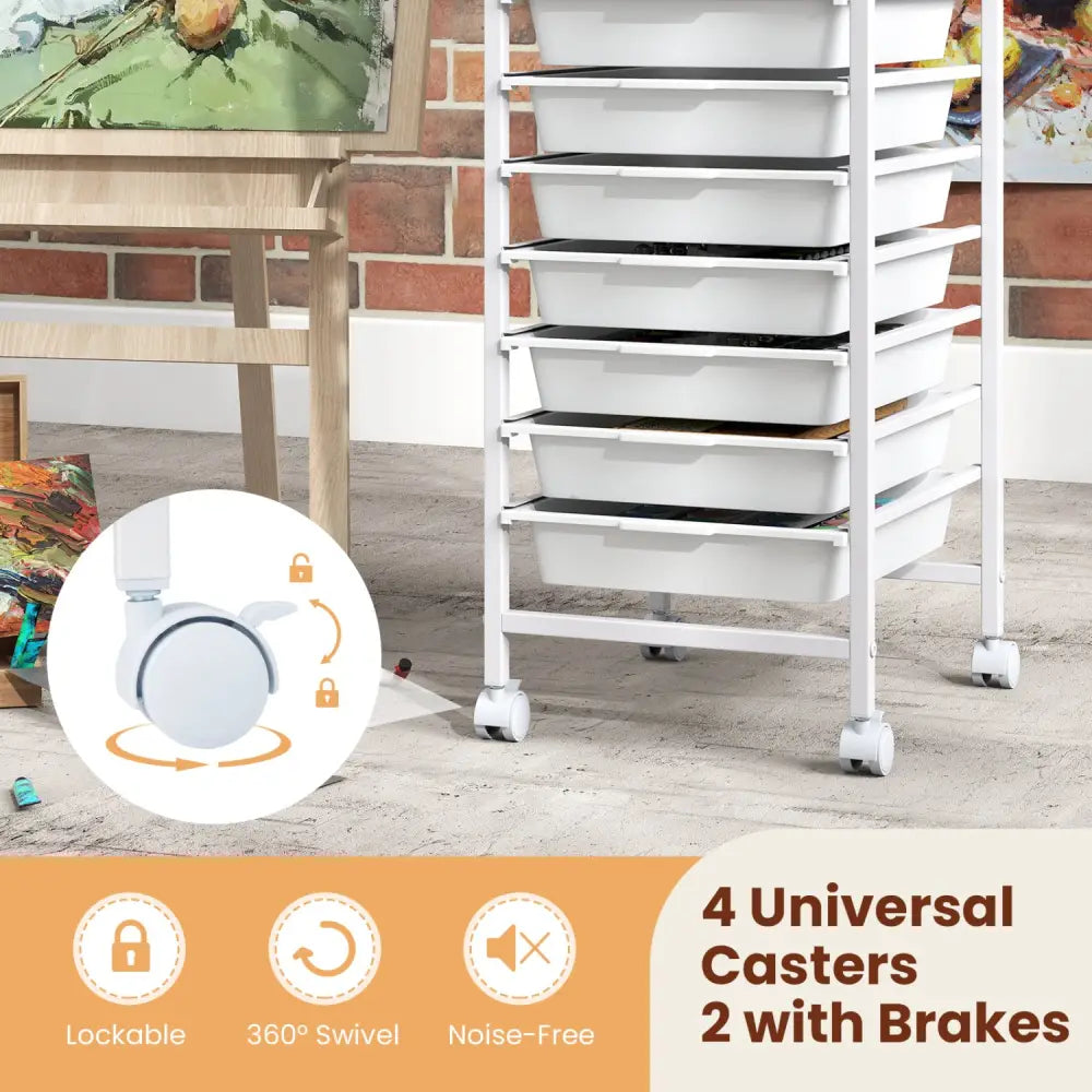 10-Drawer Rolling Storage Cart Mobile Utility Organizer with Wooden Tabletop and Lockable Wheels-White - White - File